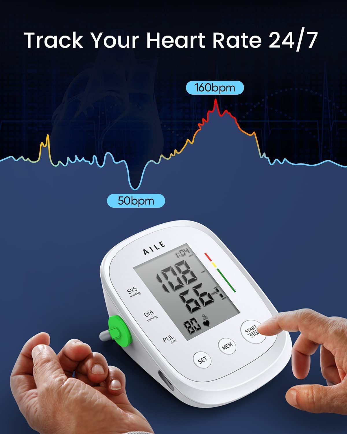  Blood Pressure Monitor for home use: AILE Blood Pressure Machine,Upper  Arm Blood Pressure Cuff(8.7-16.5Adjustable),Automatic BP Monitor,high Blood  Pressure machine large Cuff,2*99 Memory,Easy to use : Health & Household